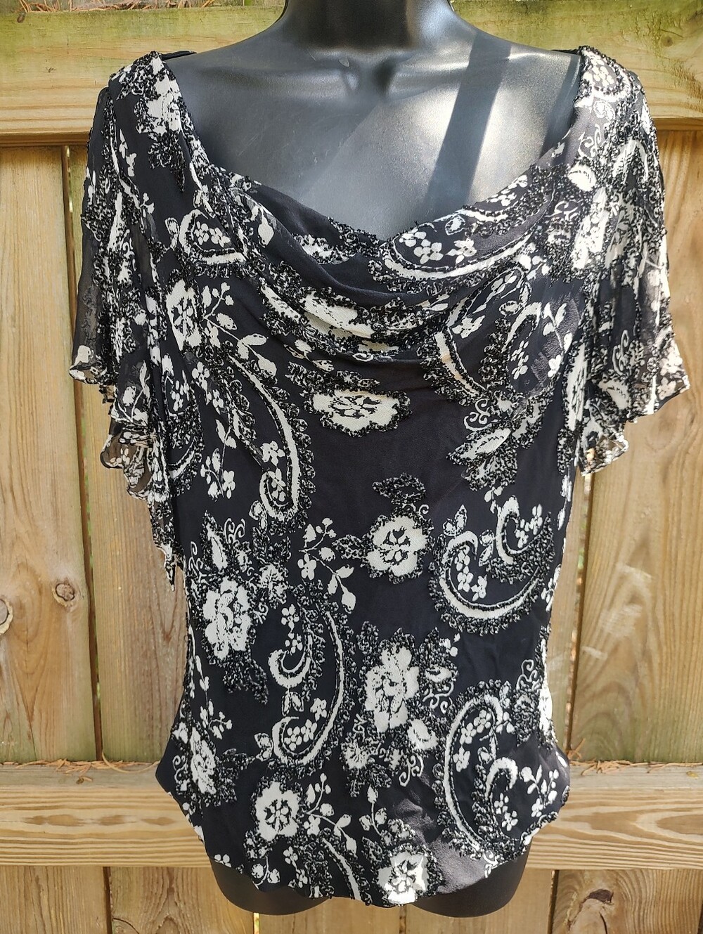 🏵️ Carmen Marc Valvo Beaded Silk Y2K Scoop Neck Fairy Blouse Size 12